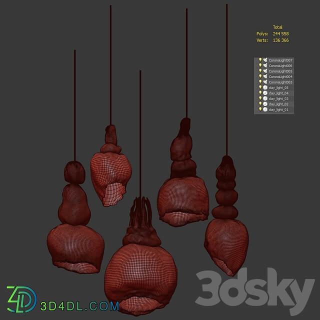 Clay lamps. 5 models Pendant light 3D Models