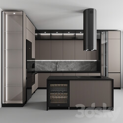 Kitchen No. 110 Black and Beige Kitchen 3D Models 