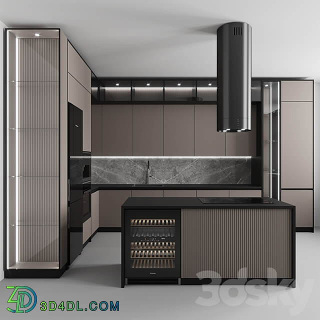 Kitchen No. 110 Black and Beige Kitchen 3D Models