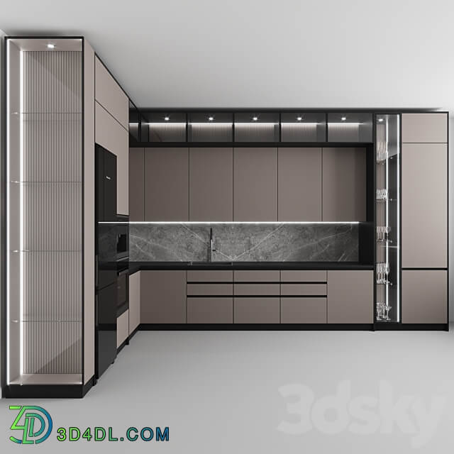 Kitchen No. 110 Black and Beige Kitchen 3D Models