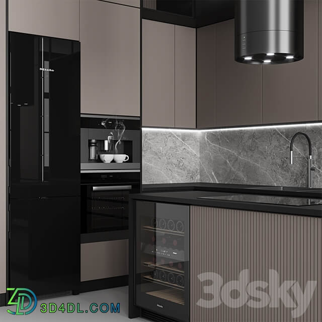 Kitchen No. 110 Black and Beige Kitchen 3D Models