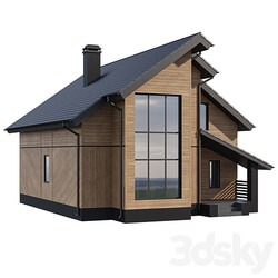 Two storey wooden house with a complex pitched roof 3D Models 