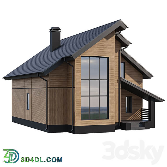 Two storey wooden house with a complex pitched roof 3D Models