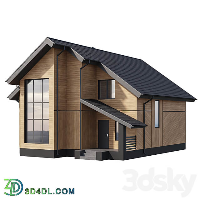 Two storey wooden house with a complex pitched roof 3D Models