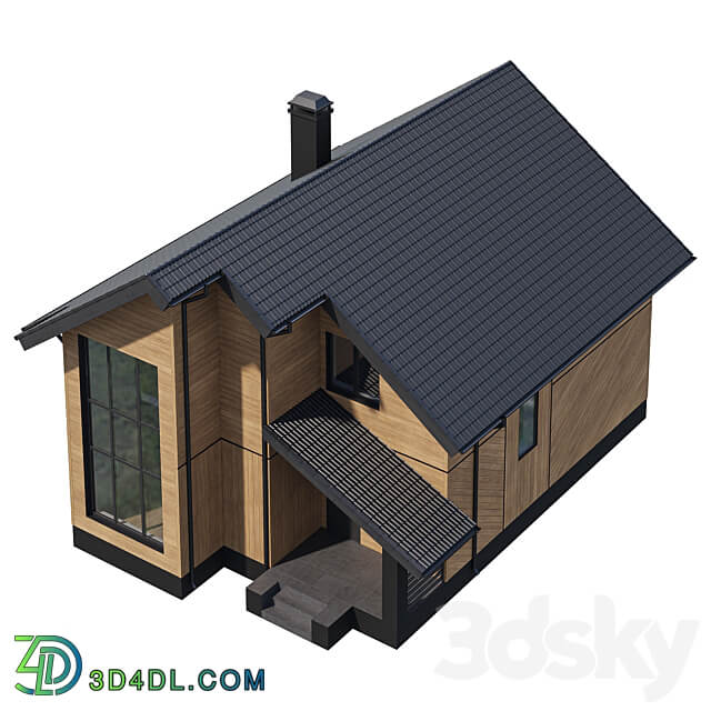 Two storey wooden house with a complex pitched roof 3D Models