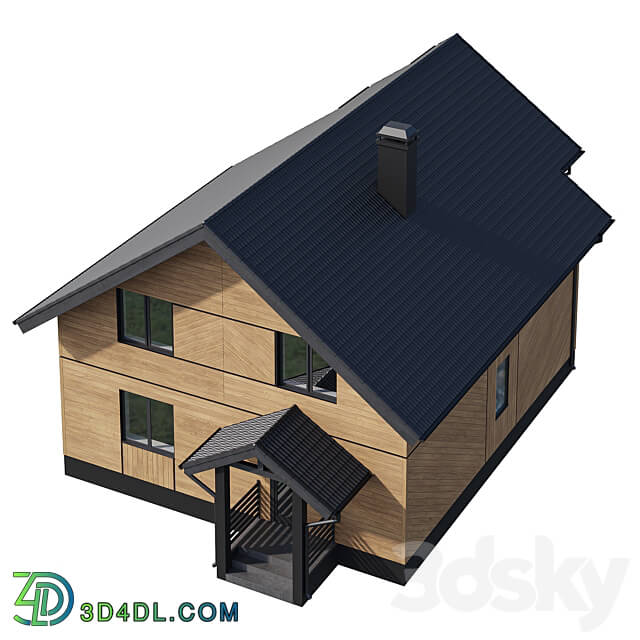 Two storey wooden house with a complex pitched roof 3D Models