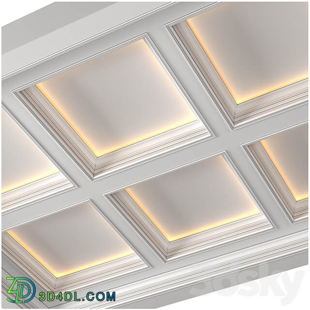 Modern coffered illuminated ceiling Art Deco style 3D Models