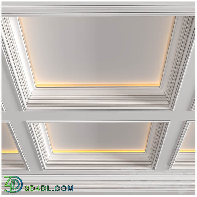 Modern coffered illuminated ceiling Art Deco style 3D Models