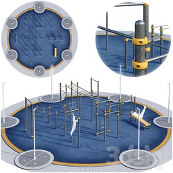 Round sports ground with horizontal bars. Children playground 3D Models 