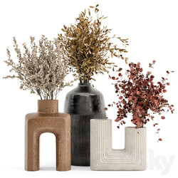 Dry Plants Bouquet Collection In Concrete Pot Set 442 3D Models 