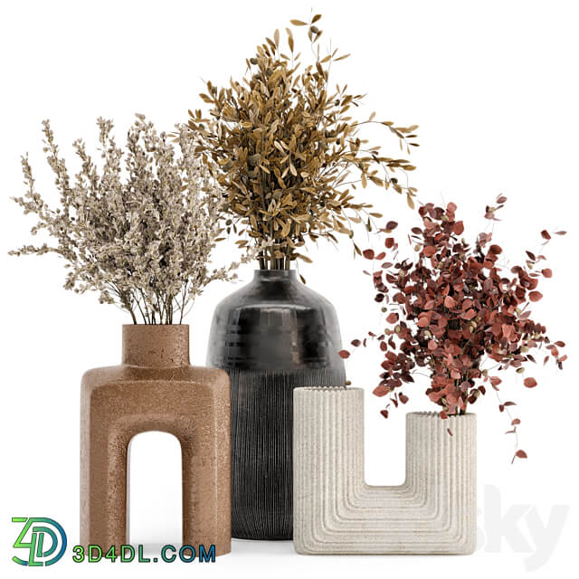 Dry Plants Bouquet Collection In Concrete Pot Set 442 3D Models