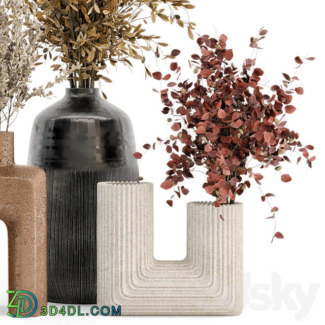 Dry Plants Bouquet Collection In Concrete Pot Set 442 3D Models