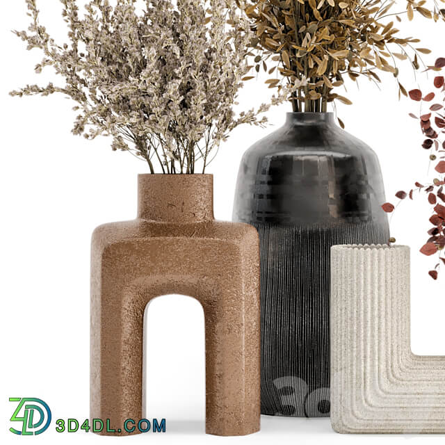 Dry Plants Bouquet Collection In Concrete Pot Set 442 3D Models