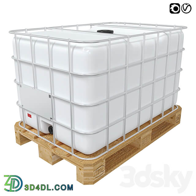 Euro cubes capacity 1000l cubic capacity on a wooden pallet 3D Models