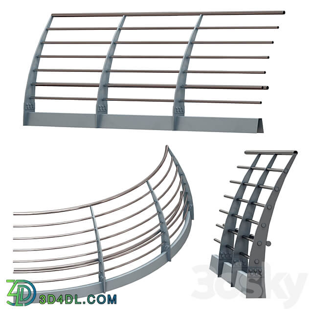 Metal bridge deck fencing of the embankment 3D Models