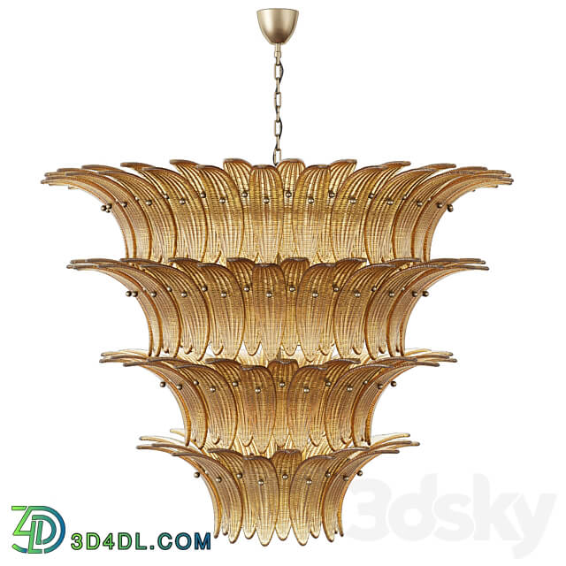 Large Palmette Chandelier Four Tiers Murano amber in the Style of Barovier Pendant light 3D Models