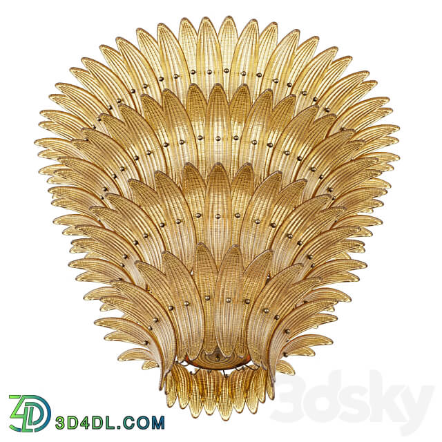 Large Palmette Chandelier Four Tiers Murano amber in the Style of Barovier Pendant light 3D Models