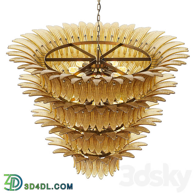 Large Palmette Chandelier Four Tiers Murano amber in the Style of Barovier Pendant light 3D Models