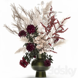 Bouquet 235. Dried flowers pampas grass moonflower branches reeds luxury vase decor white peony Ilex Holly SOLIDAGO 3D Models 