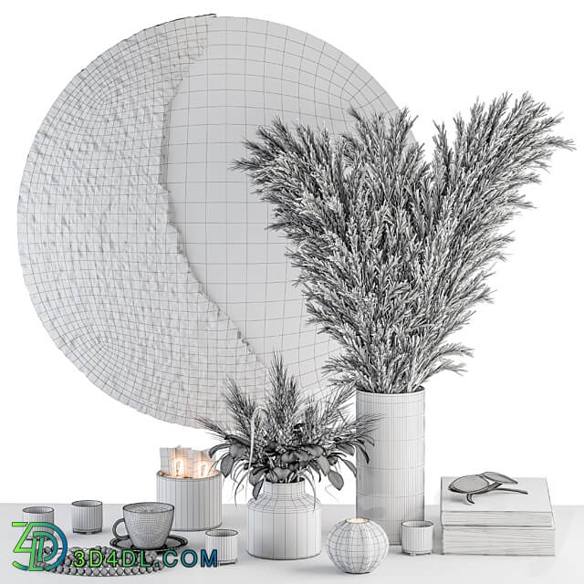 Decorative Set moon mirror with Dried Plant Set 100 3D Models