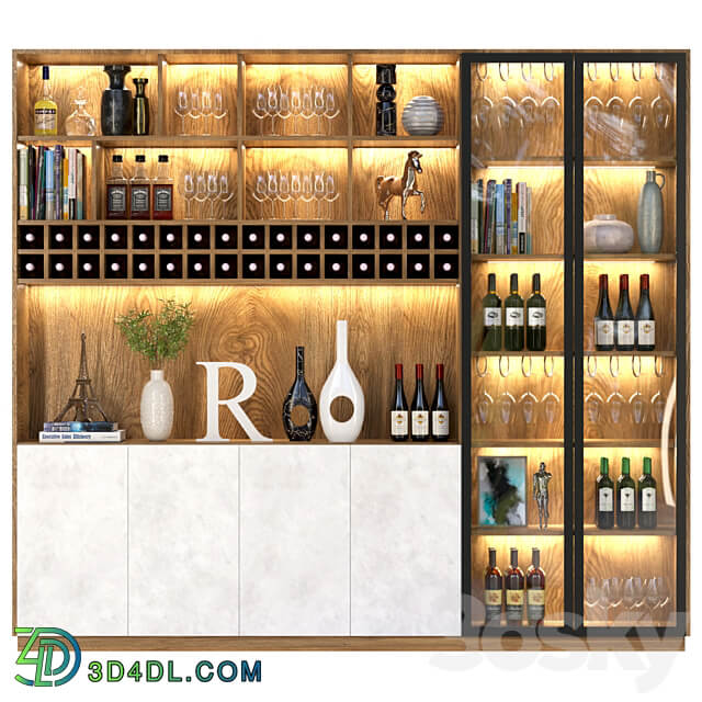 Wardrobe bar with alcohol. Wine 3D Models