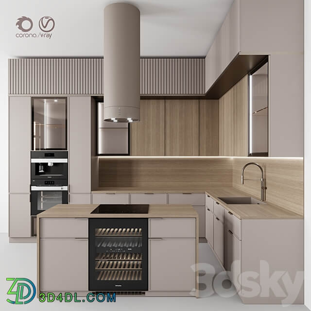 Kitchen 115 Beige Rail Kitchen 3D Models