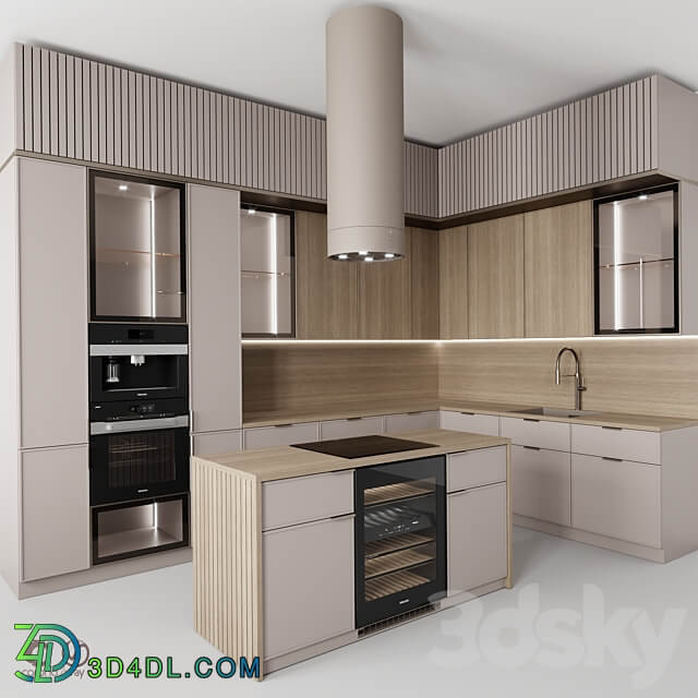 Kitchen 115 Beige Rail Kitchen 3D Models