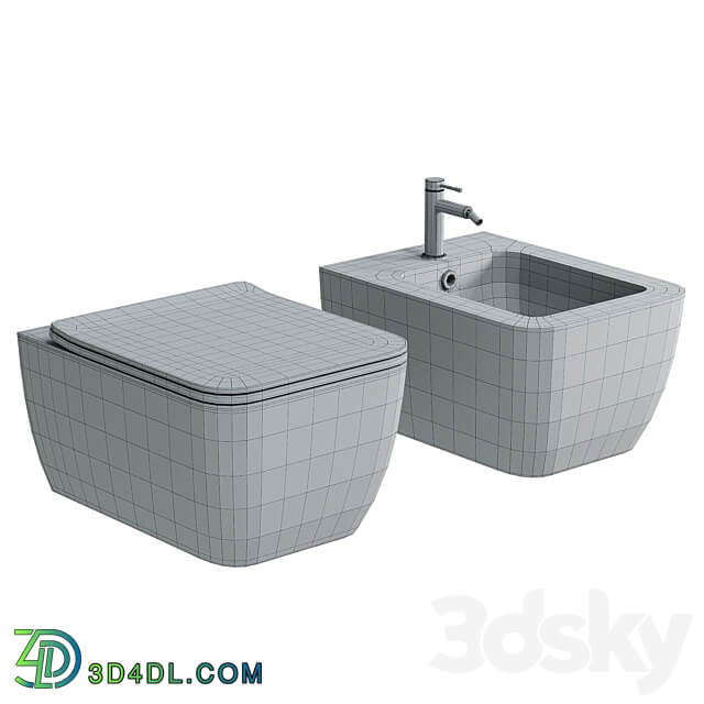 Toilet bowl WellWant Tesoro WWU01111W suspended with seat Microlift 3D Models