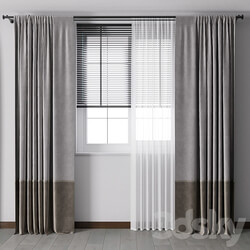 Curtain with metal curtain rod metal blind 05 3D Models 