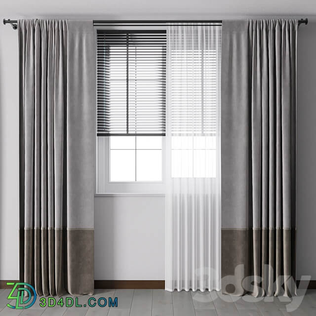 Curtain with metal curtain rod metal blind 05 3D Models