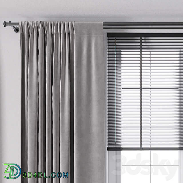 Curtain with metal curtain rod metal blind 05 3D Models