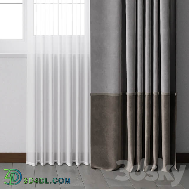 Curtain with metal curtain rod metal blind 05 3D Models