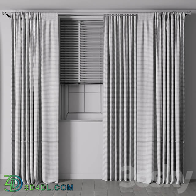 Curtain with metal curtain rod metal blind 05 3D Models