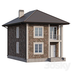 Two storey brick house with a porch and a balcony 4 colors 3D Models 