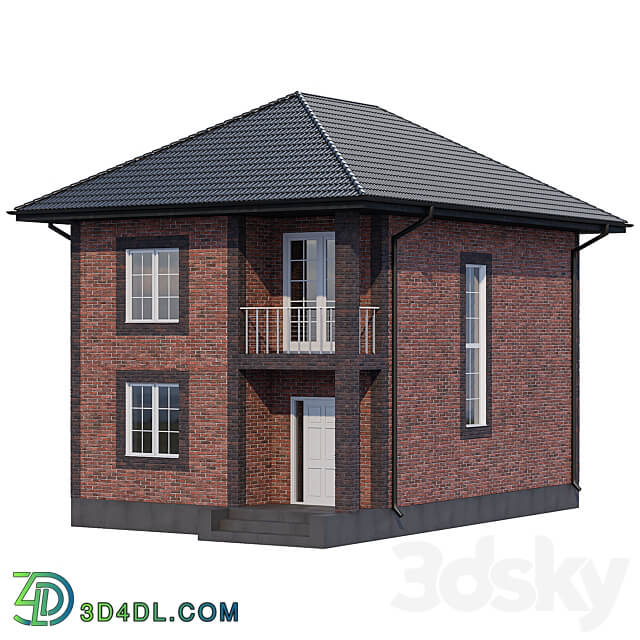 Two storey brick house with a porch and a balcony 4 colors 3D Models