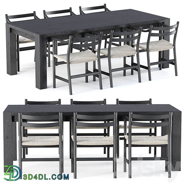 Carl Hansen furniture set v17 Garden furniture set Table Chair 3D Models