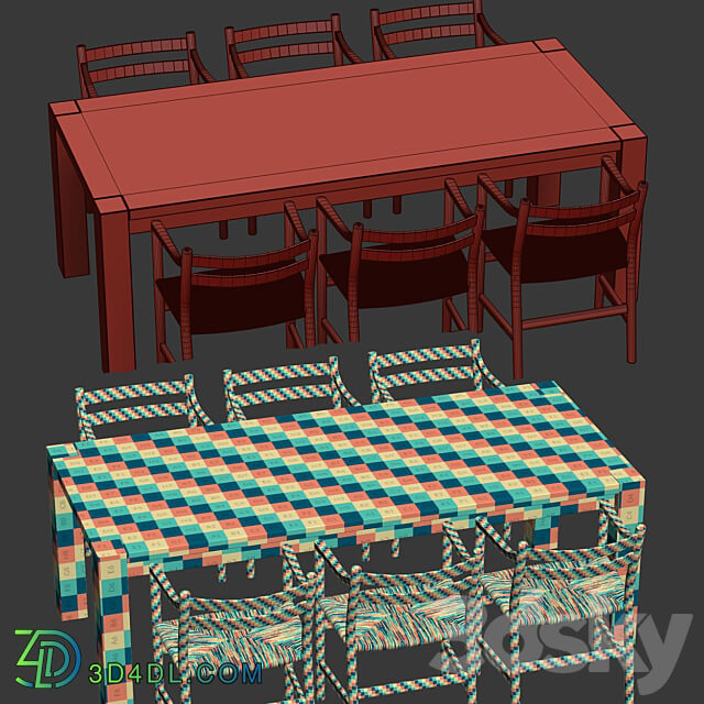 Carl Hansen furniture set v17 Garden furniture set Table Chair 3D Models
