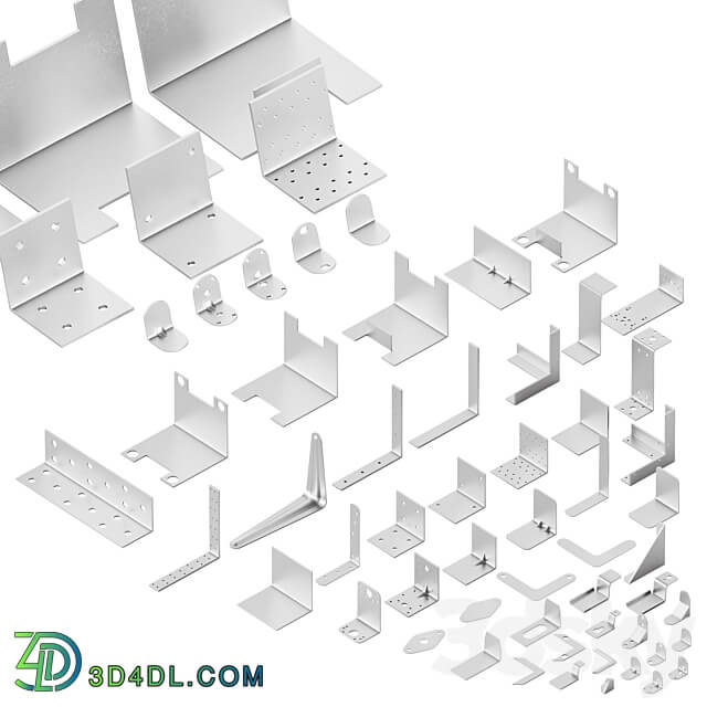 Set of metal corners brackets and fasteners 3D Models