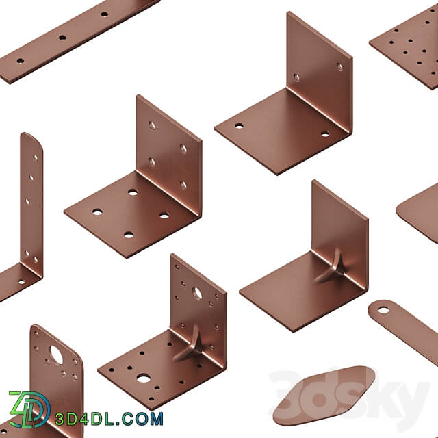 Set of metal corners brackets and fasteners 3D Models