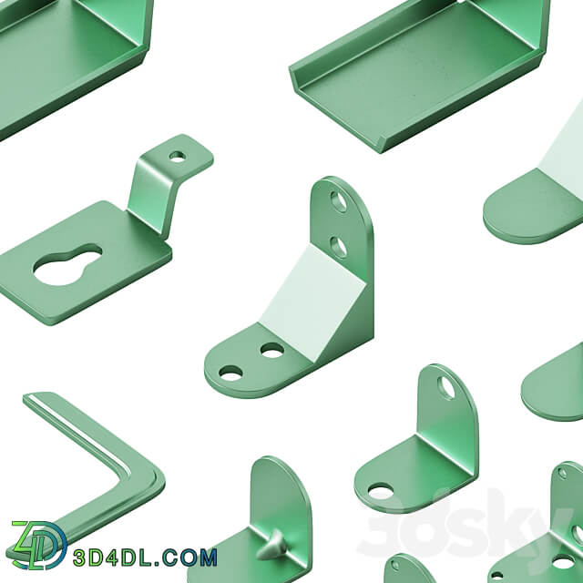 Set of metal corners brackets and fasteners 3D Models