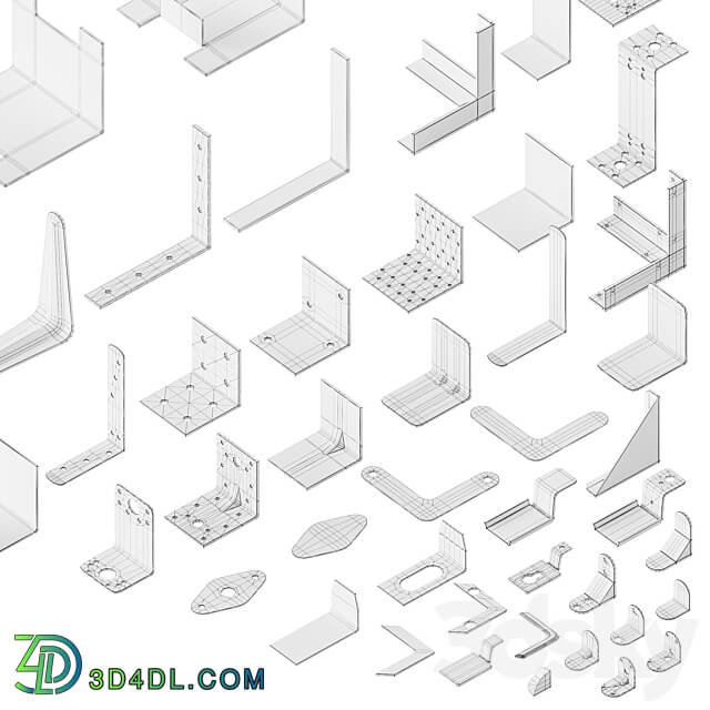 Set of metal corners brackets and fasteners 3D Models