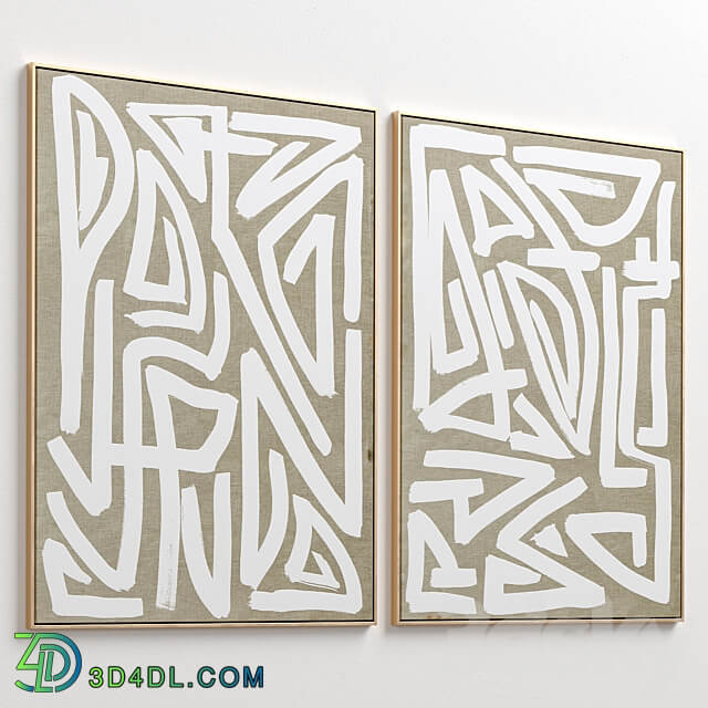 Large Mid Century Abstract Neutral Wall Art C 446 3D Models