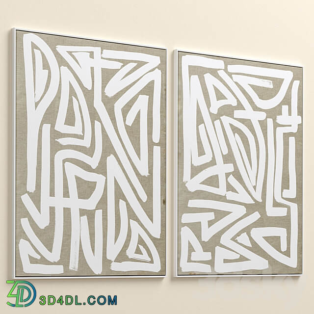Large Mid Century Abstract Neutral Wall Art C 446 3D Models