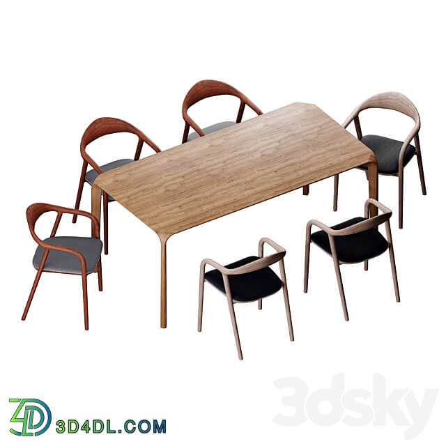 Artisan dining set Table Chair 3D Models