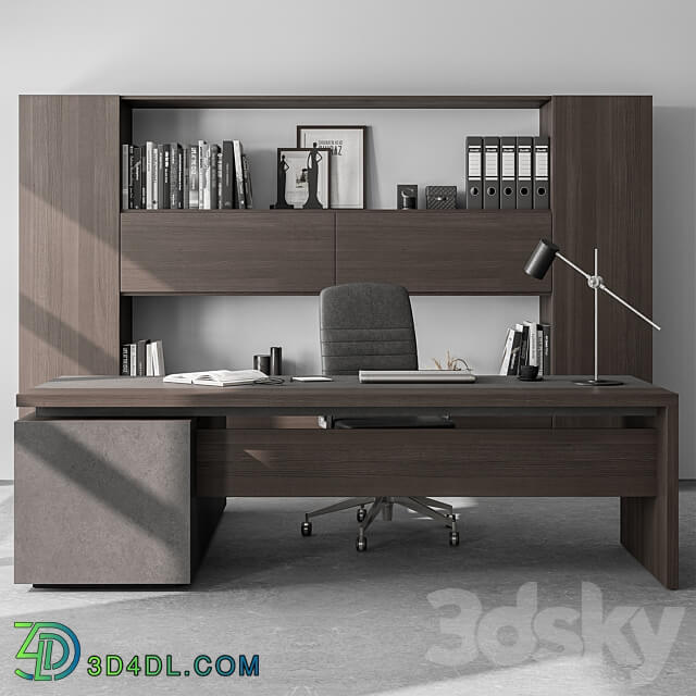 Boss Desk and Library Wooden Set Office Furniture 298 3D Models