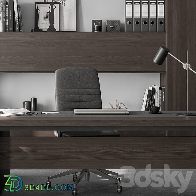 Boss Desk and Library Wooden Set Office Furniture 298 3D Models