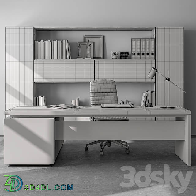 Boss Desk and Library Wooden Set Office Furniture 298 3D Models