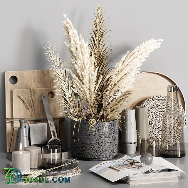 Kitchen accessories 024 with dried plants 3D Models