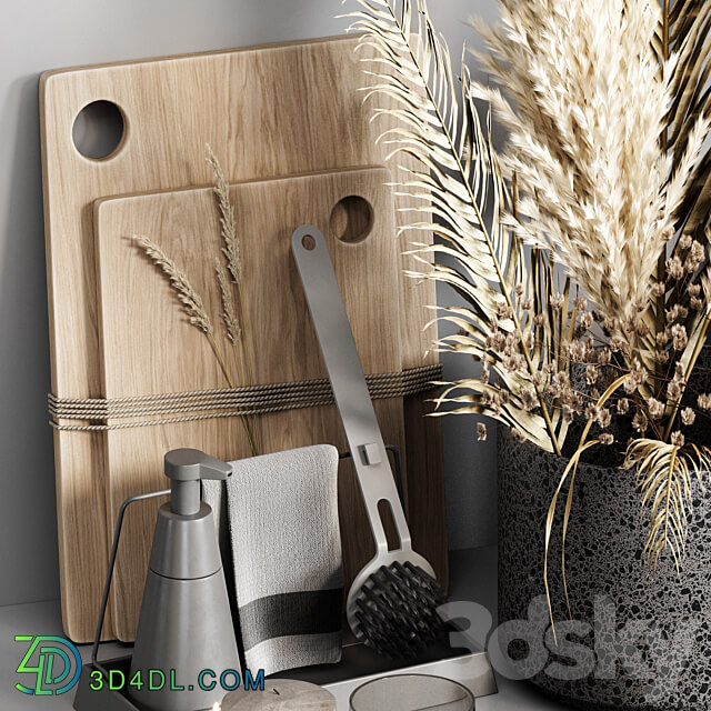 Kitchen accessories 024 with dried plants 3D Models