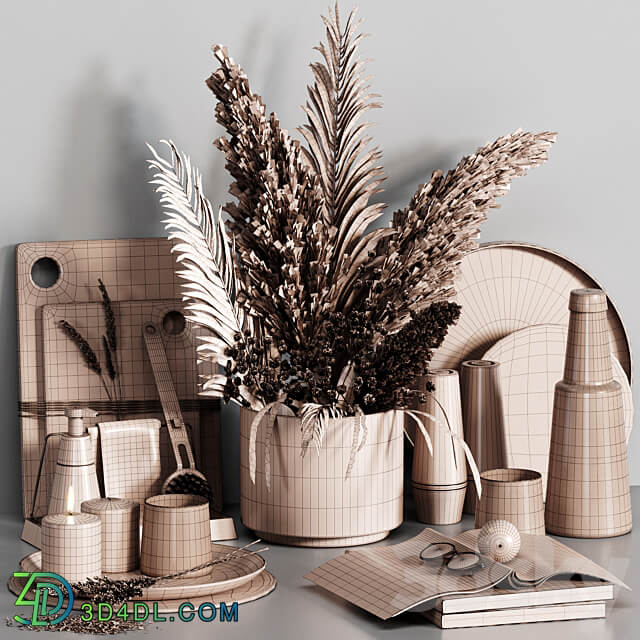 Kitchen accessories 024 with dried plants 3D Models